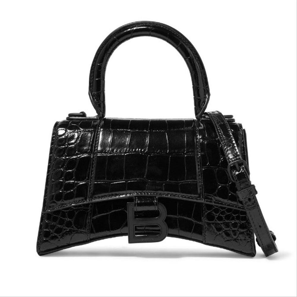 BALENCIAGA Hourglass XS crocodile effect leather shoulder bag